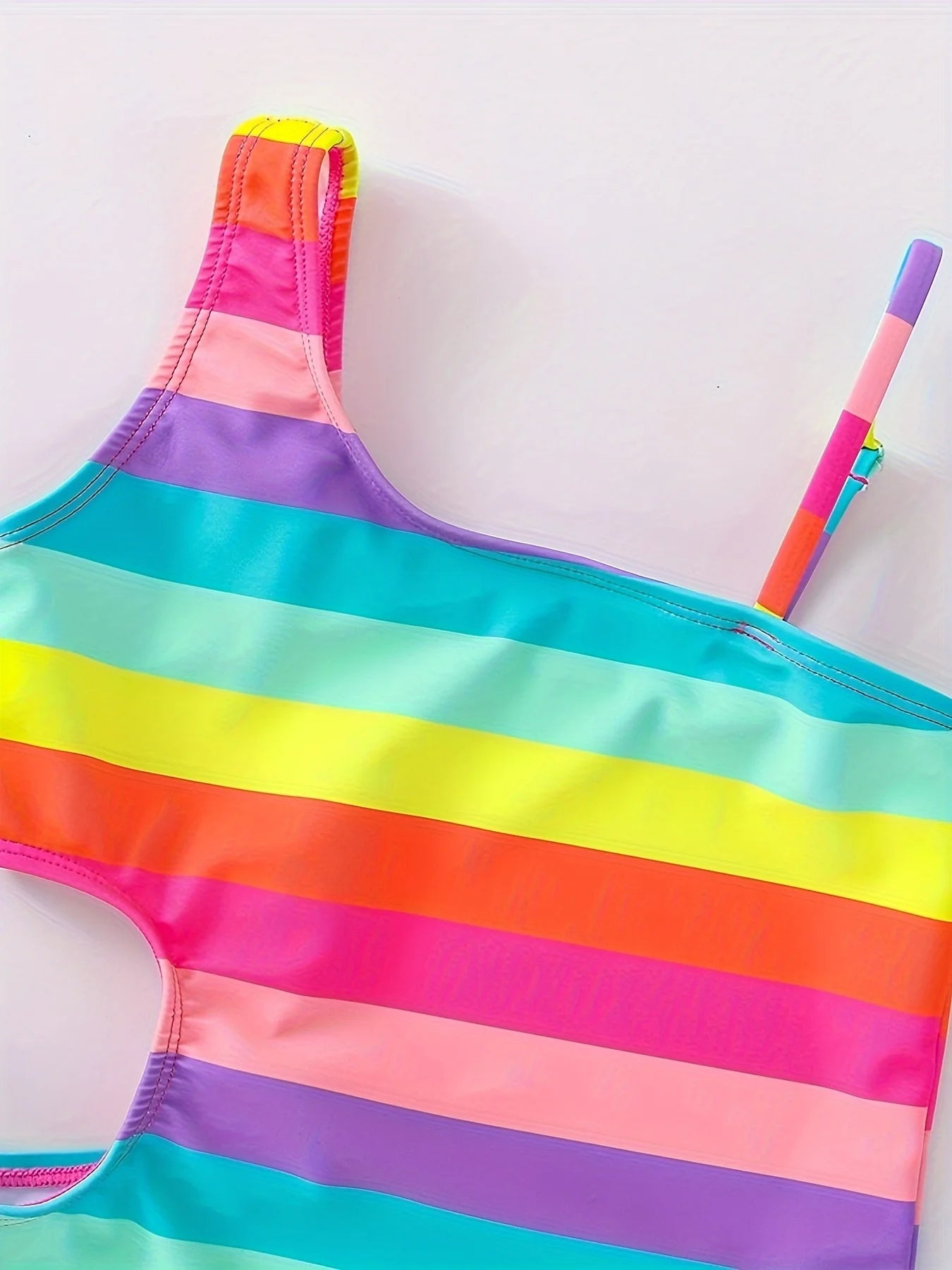 Maillot de Bain Fille Une Pièce Rayures Arc-en-ciel - Été Casual