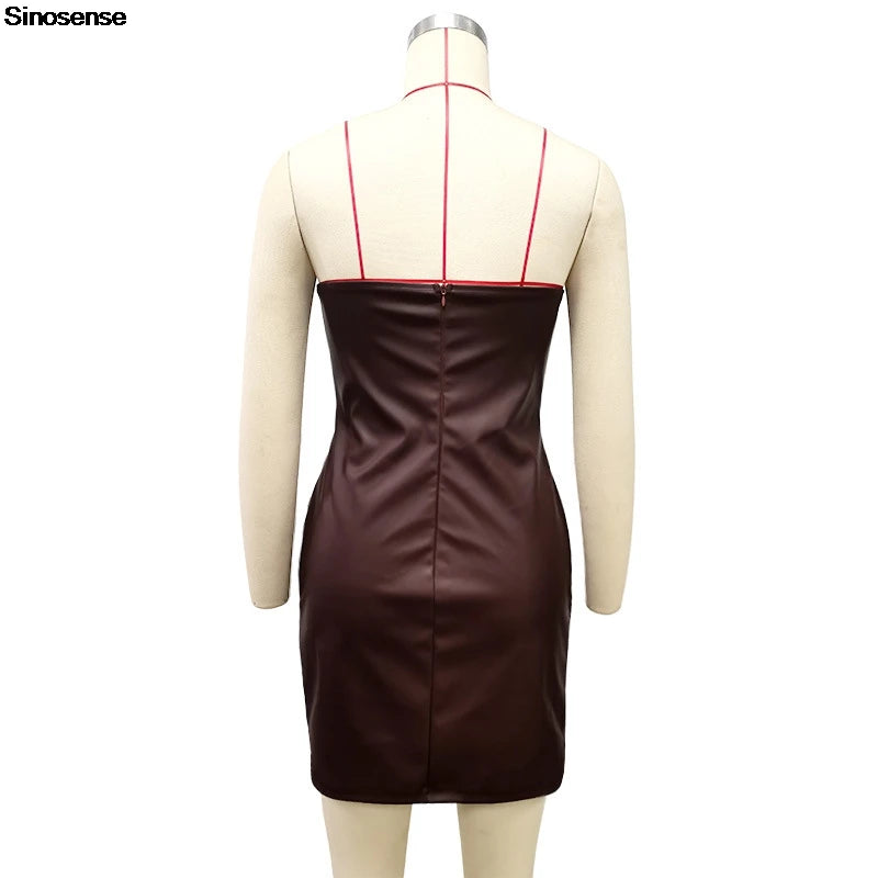 Robe Cuir PU Noire Femme - Robe Mini Moulante Latex Bustier Y2K Club