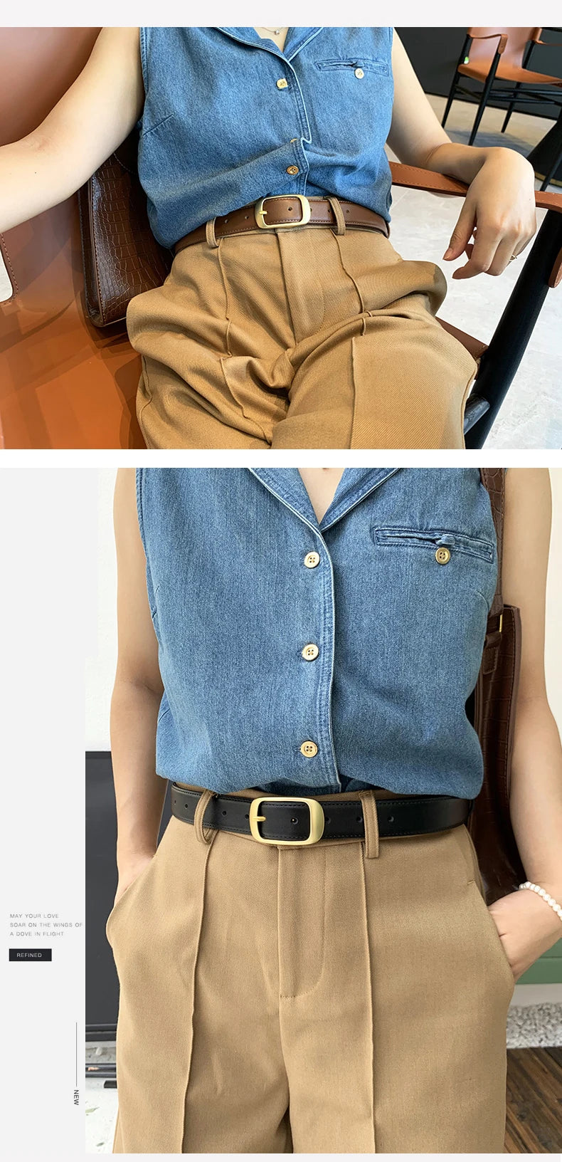 Ceinture Femme DINISITON Fashion Jeans - Boucle Alliage Pin Luxe Design Tendance Accessoire