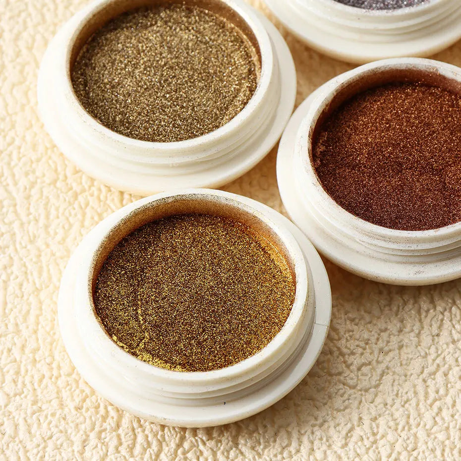 Lot 6pcs Poudre Paillettes Miroir Ongles Or Métallique Rose Gold Argent UV Gel Polish Chrome Pigment Flocons Manucure Décor