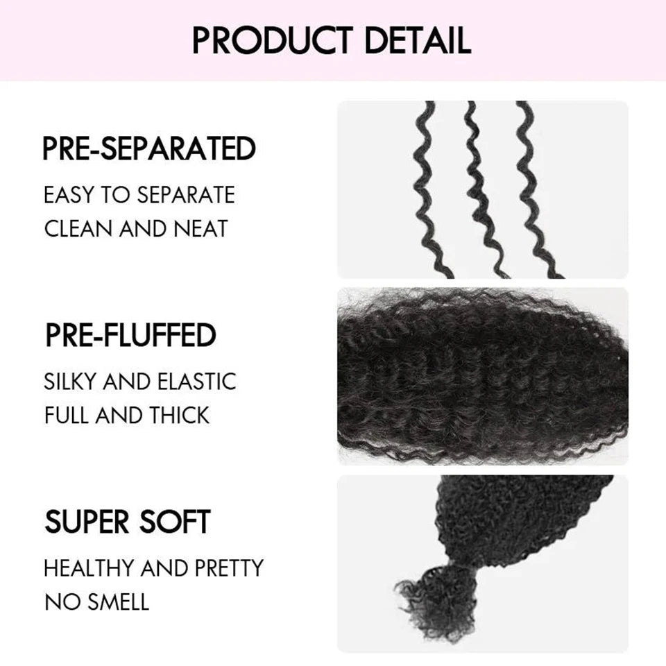 Mèches Cheveux Humains Afro Kinky Péruviens - Dreadlocks Extensions Locs Réparation Tressage Twist