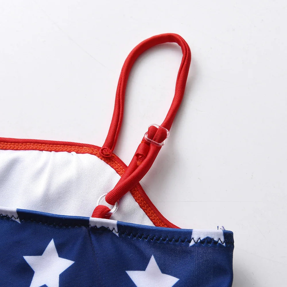 Bikini Fille 2 Pièces Drapeau Américain - Étoiles et Rayures Été