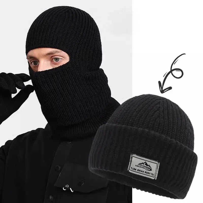 Bonnet Masque 2-en-1 Hiver Balaclava - Cagoule Tricotée Chaude Coupe-Vent Ski Cyclisme