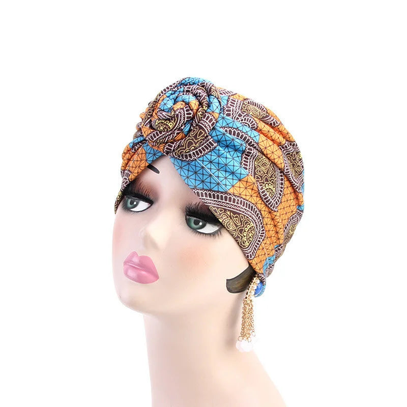 Turban Africain Plissé Motif Floral - Élégant & Confortable