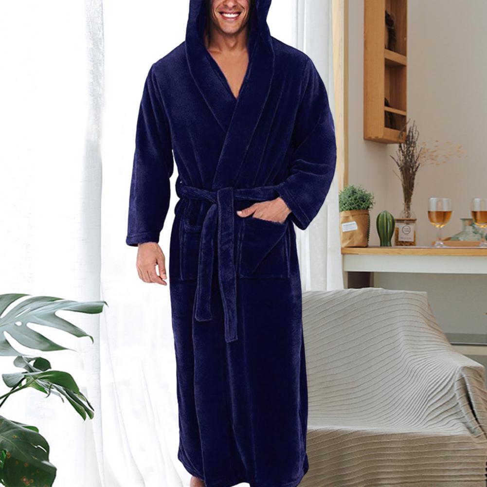 Peignoir Homme Flanelle à Capuche - Robe de Chambre Polaire Hiver