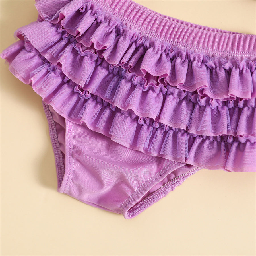 Maillot de Bain Bébé Fille 3 Pièces - Bikini Nœud Halter Volants Chapeau Été