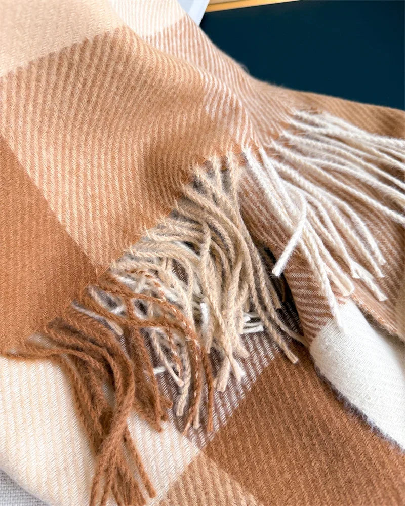 Écharpe Plaid Carreaux Luxe Automne/Hiver - Pashmina Châle Franges Femme Chaud