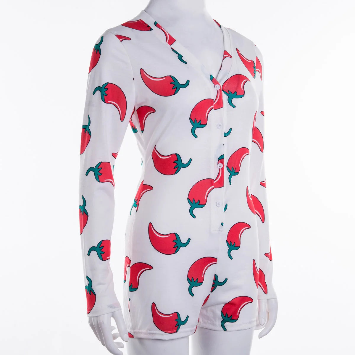 Combi-Short Casual Femme Manches Longues - Col V Boutons Bodycon Loungewear