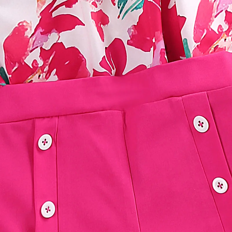 Ensemble 2 pièces fille été - Top halter floral + Short rose boutons