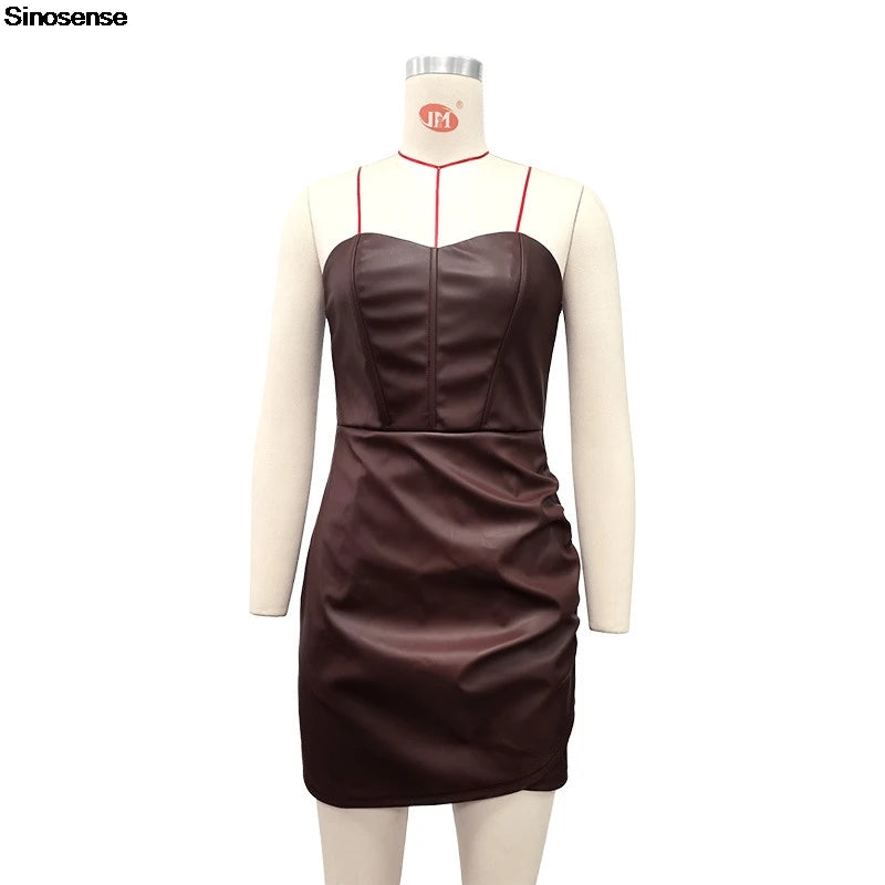 Robe Cuir PU Noire Femme - Robe Mini Moulante Latex Bustier Y2K Club