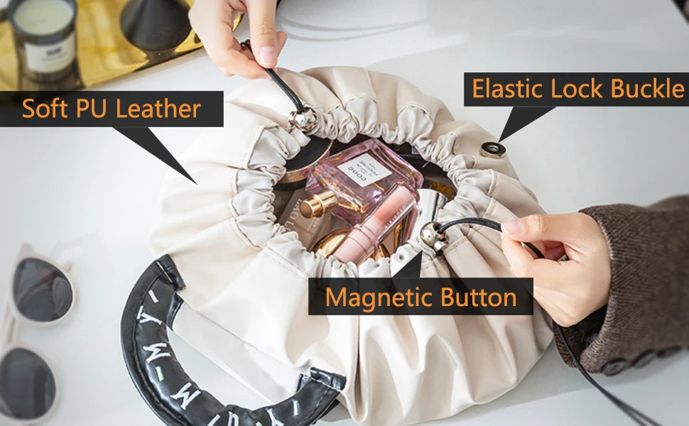 Sac de Maquillage Portable Usage Quotidien Grande Capacité Trousse de Toilette Voyage Femme Pochette Cosmétique à Cordon