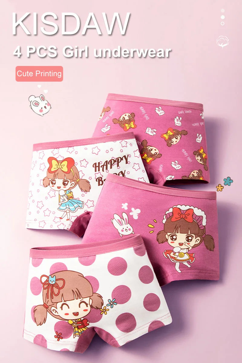 Lot Culottes Filles Motifs Cartoon - Boxers Coton Doux Sous-Vêtements Enfant