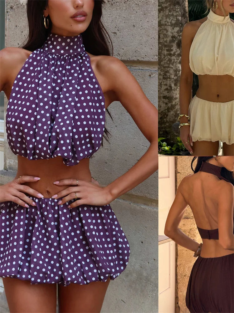 Ensemble Femme 2 Pièces Été - Crop Top Halter Dos Nu & Jupe Mini Chic