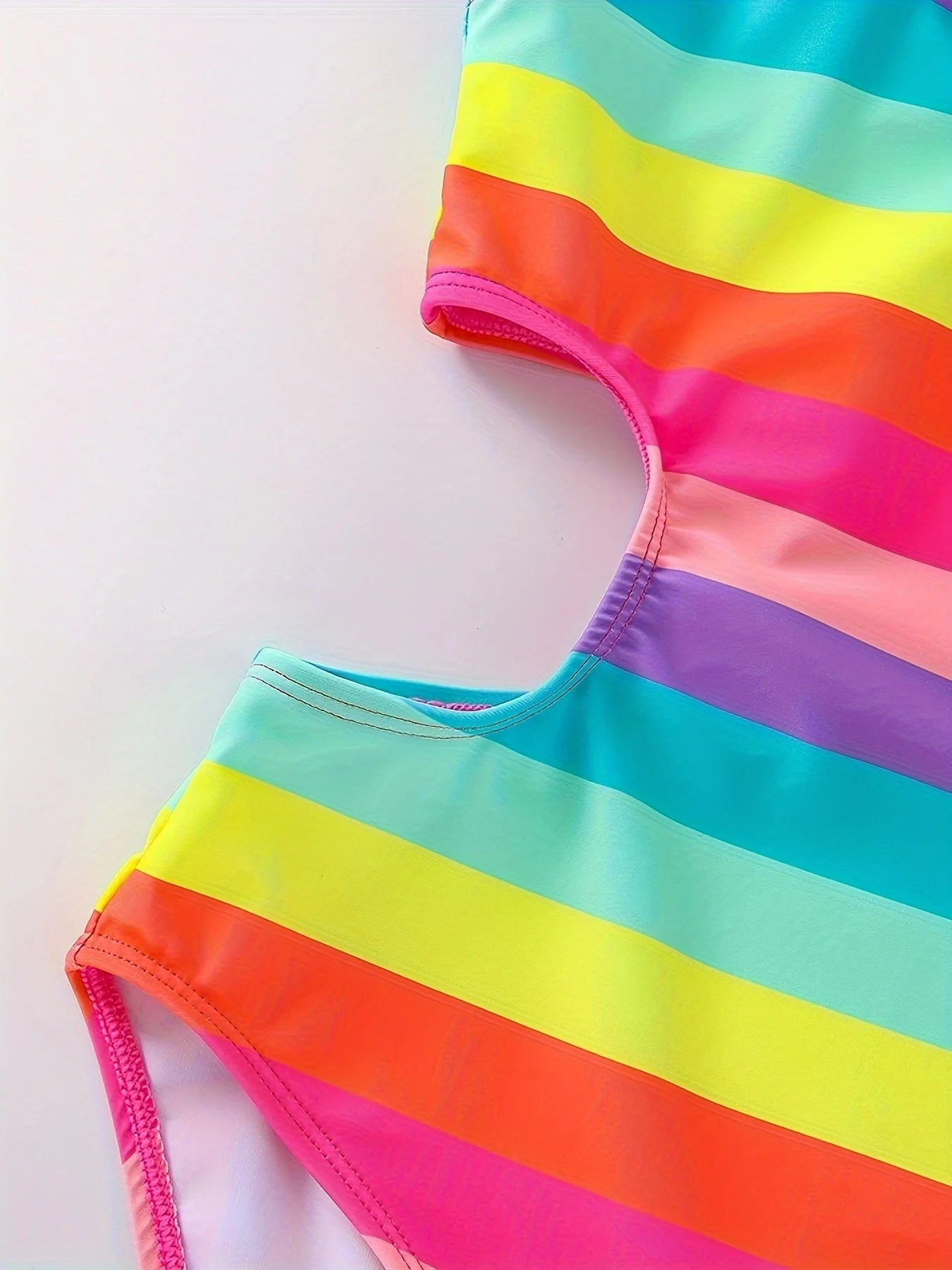 Maillot de Bain Fille Une Pièce Rayures Arc-en-ciel - Été Casual