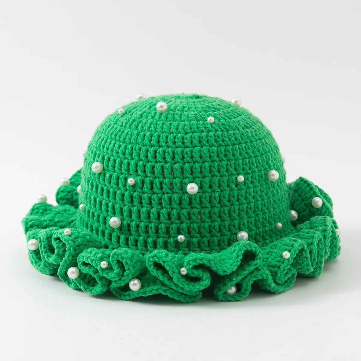 Chapeau Bob Crochet Fait Main Femme - Bonnet Pêcheur à Volants Bordure Plissée pour Automne Hiver