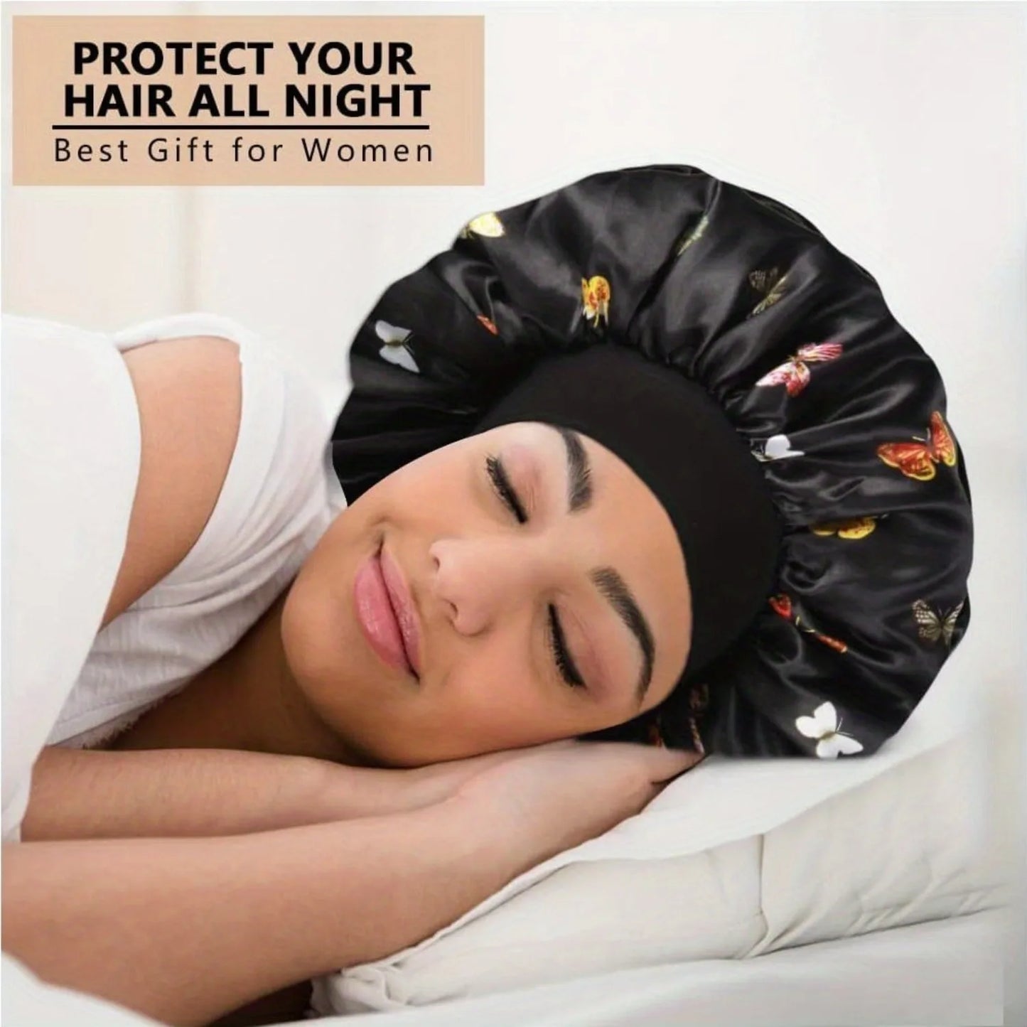 Bonnets Nuit Femme Satin Papillon Léopard - Bonnet Cheveux Tresses Bouclés Couleurs Pastel Doux Chimiothérapie Sleeping Cap