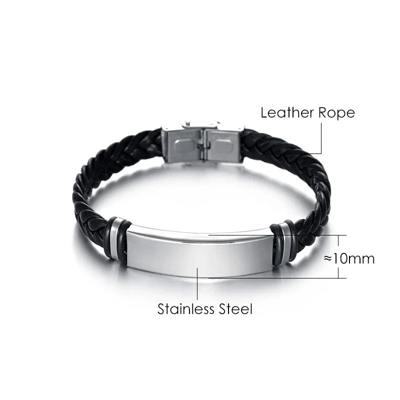 Bracelet Homme Cuir Torsadé Hip-Hop - Acier Inoxydable Rock Fashion