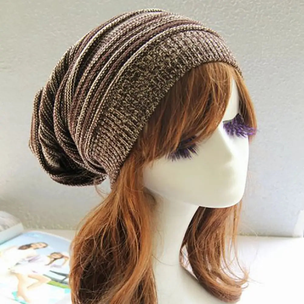 Bonnet Hiver Tricot Rayé Plissé - Laine Chaud Casual Mixte Outdoor