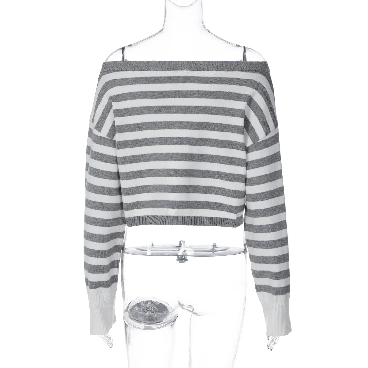 Ensemble Crop Top Épaule Asymétrique et Short Rayé