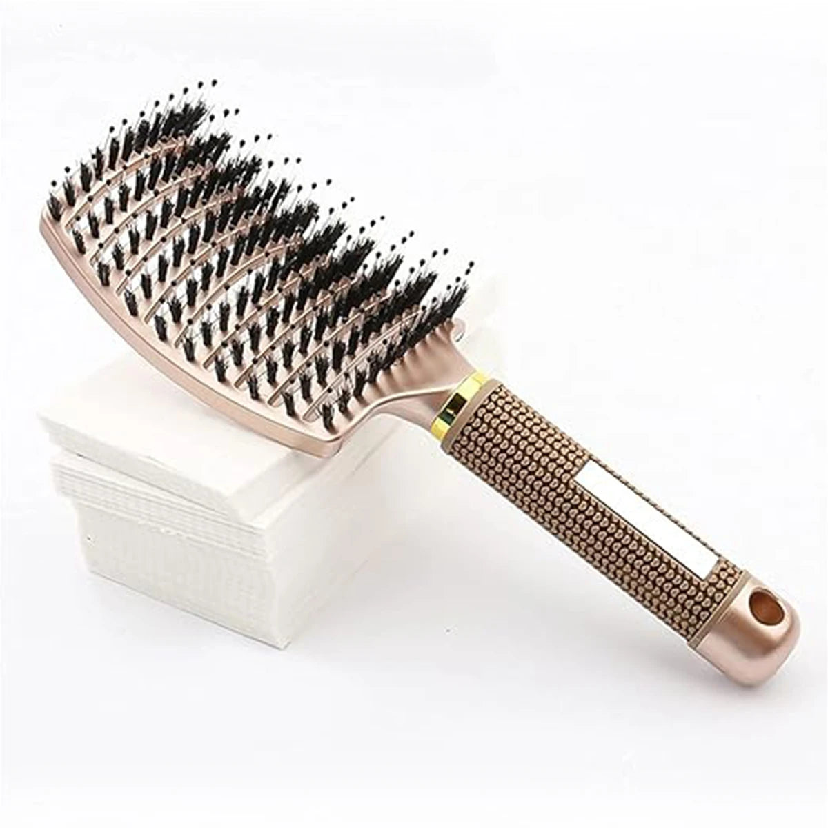 Brosse Cheveux Massage Cuir Chevelu - Poils Sanglier Nylon Femme Mouillés Bouclés Démêlage Salon Coiffure