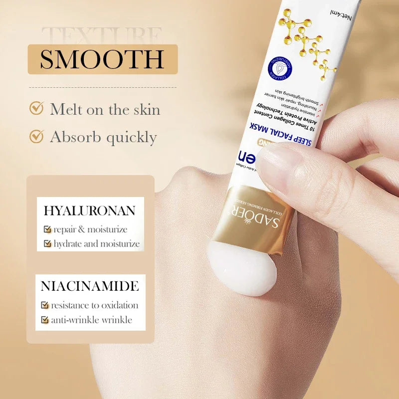 SADOER Masques Visage Nuit Collagène 30pcs - Hydratants Illuminateurs Raffermissants Soin Peau Sleeping Mask