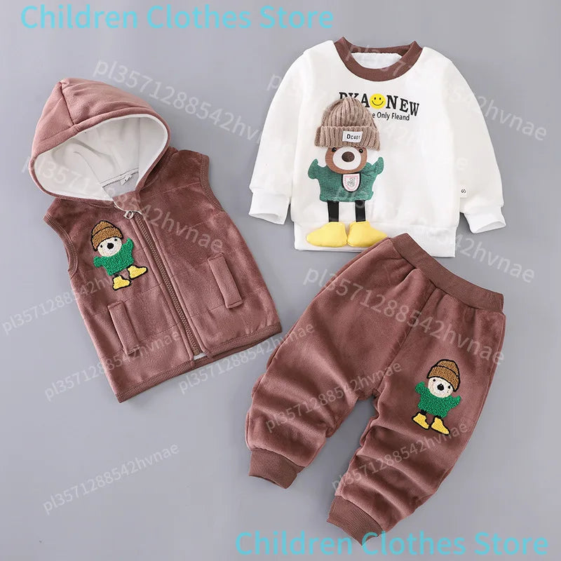 Ensemble 3 Pièces Bébé Hiver - Sweat + Pantalon + Gilet à Capuche - Vêtements Chauds Automne