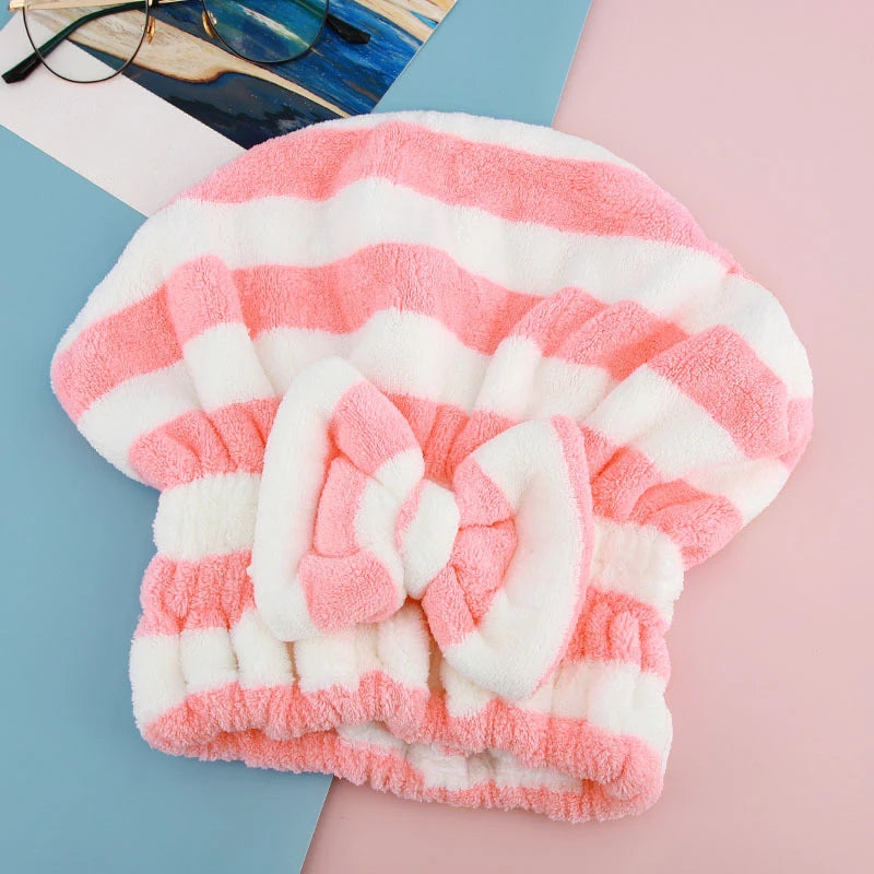 Serviette Cheveux Séchage Rapide Nœud Papillon - Turban Microfibre Bonnet Bain Femme Accessoire Salle de Bain