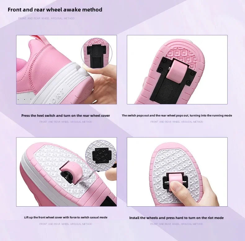 Chaussures Roller Skate Enfants Cuir - Sneakers Roues Amovibles Sport Outdoor Garçons Filles