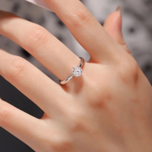 Bague Moissanite 0.3ct Femme - Argent 925 Plaqué Or Anneau Éternité Mariage