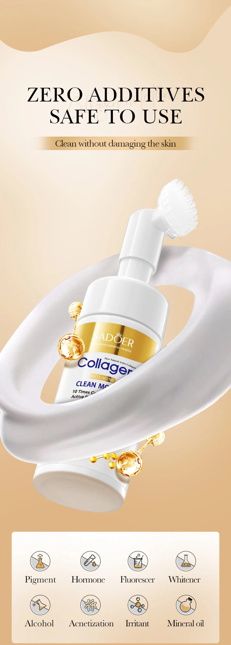 Nettoyant Visage Mousse Collagène SADOER - Soin Anti-Rides Hydratant Nettoyage Profond