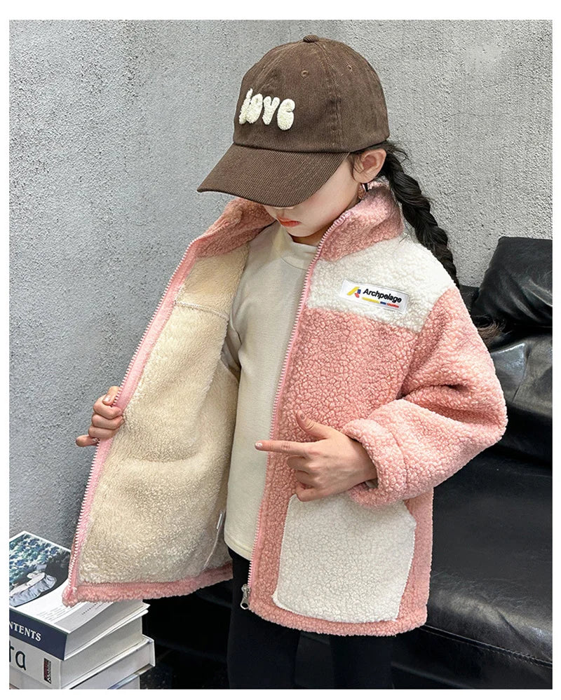 Veste Laine d'Agneau Enfant - Manteau Chaud Velours Automne Hiver - Outdoor Fashion