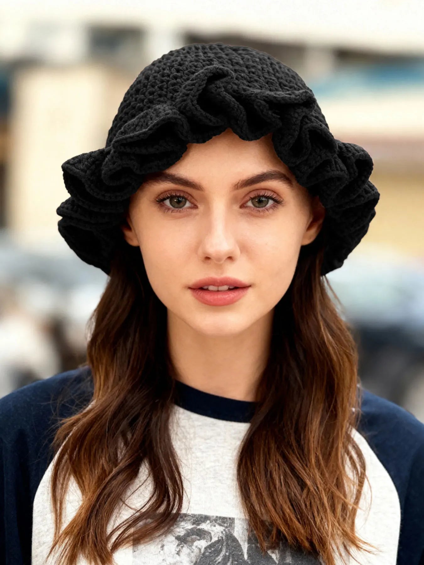 Chapeau Bob Tricoté Moelleux Femme - Bonnet Crochet Ajouré avec Volants Style Pêcheur pour Automne Hiver