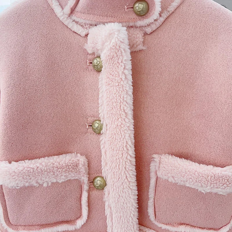 Manteau Fille Hiver - Veste Peluche Chaude Col Revers