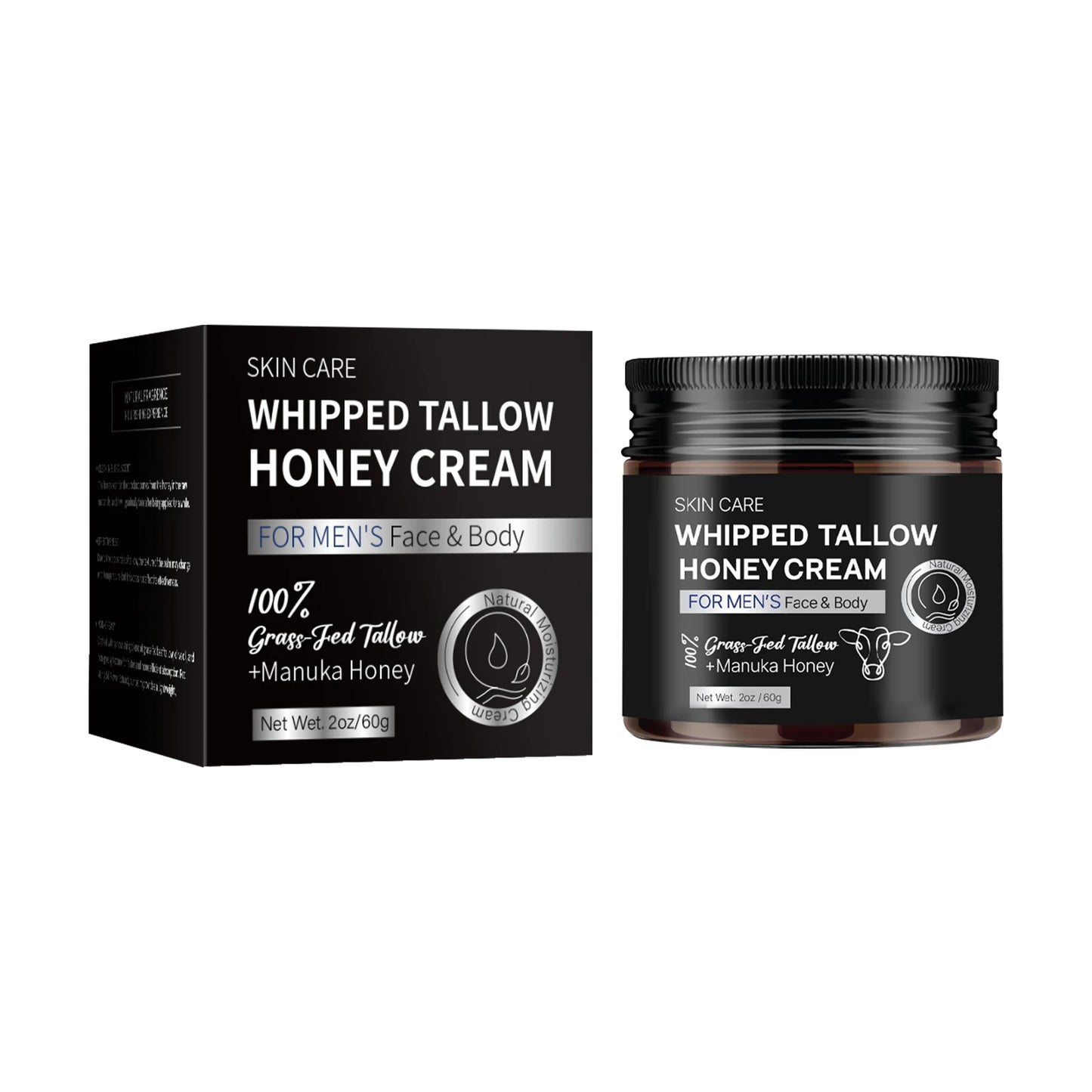 Crème Fouettée Tallow Miel Homme 60g - Hydratant Naturel Suif Nourri Herbe Miel Manuka Soin Visage Corps 2025
