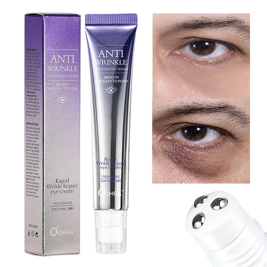 Crème Yeux O'CHEAL Anti-Rides Roller Masseur - Anti-Cernes Poches Hydratante Anti-Âge Acide Hyaluronique Soins Contour