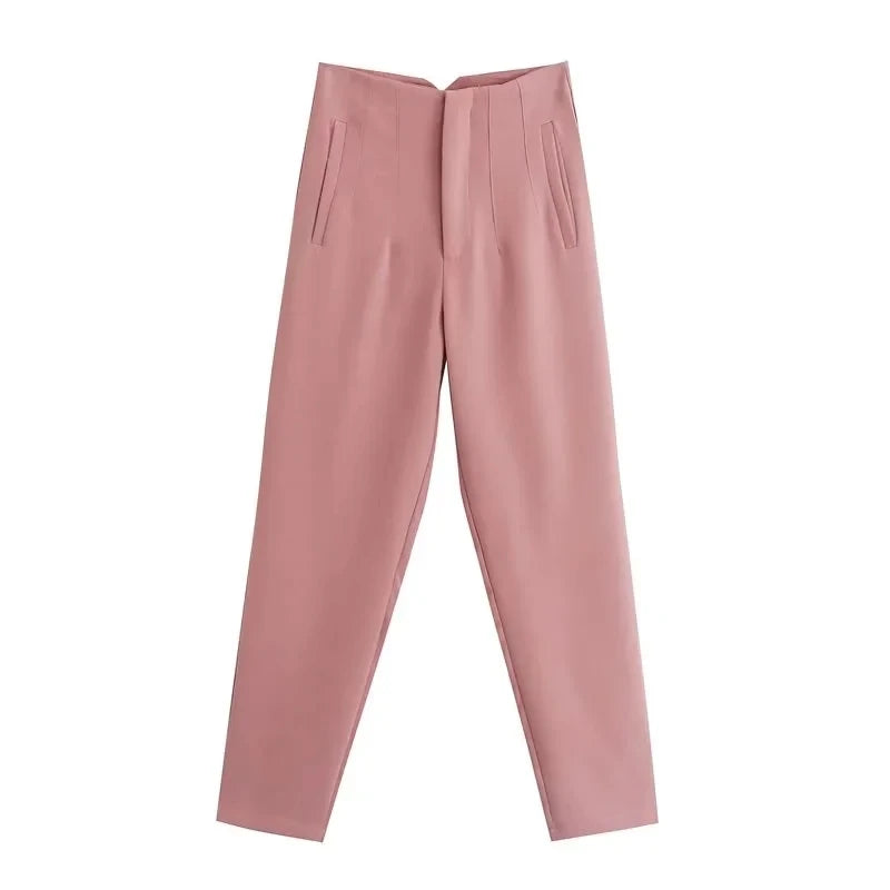 Pantalon Bureau Femme Taille Haute - Crayon Formel Noir Rose Blanc Élégant