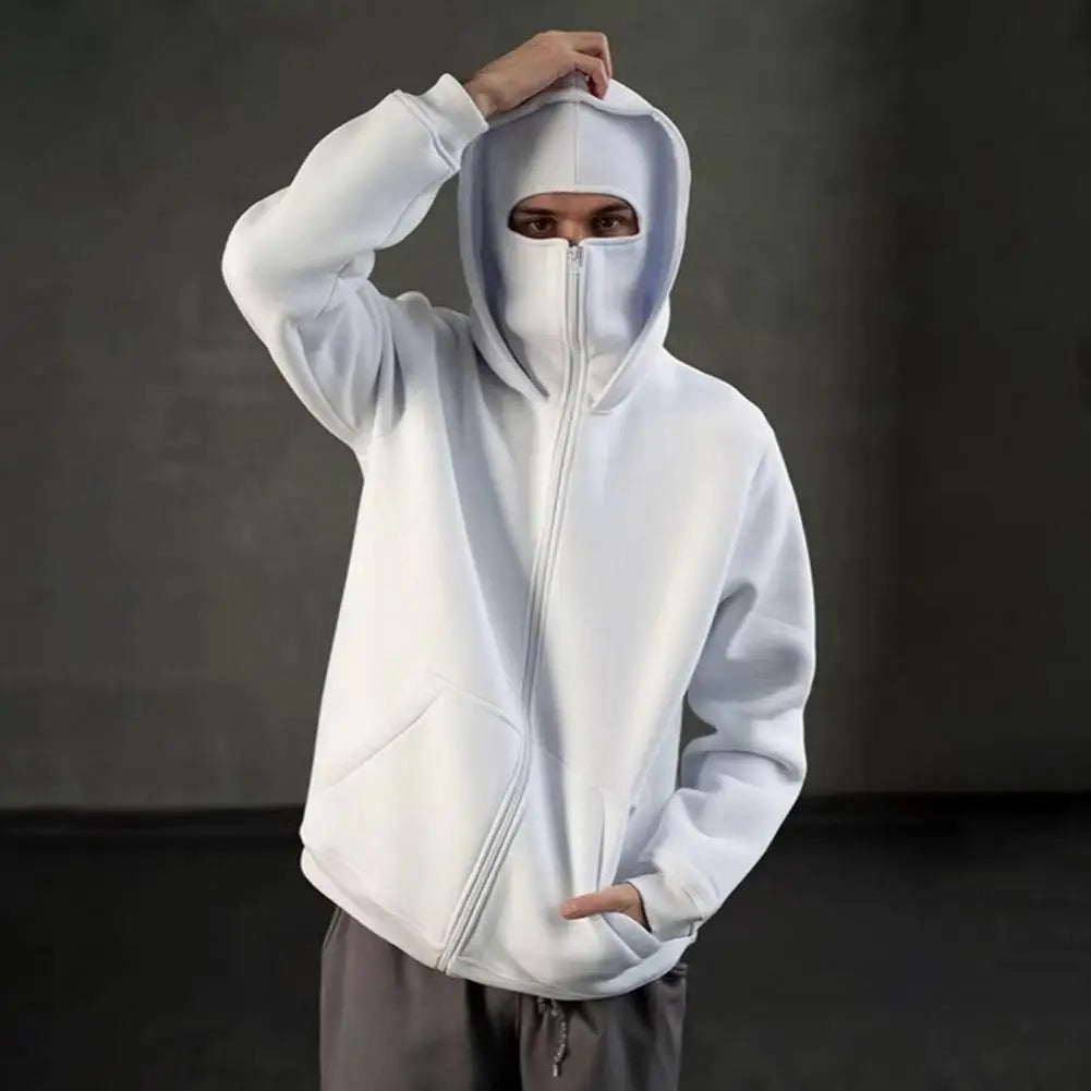 Hoodie Balaclava Unisexe Masque Intégré - Veste Zip Chaude Loose Automne Hiver Sport