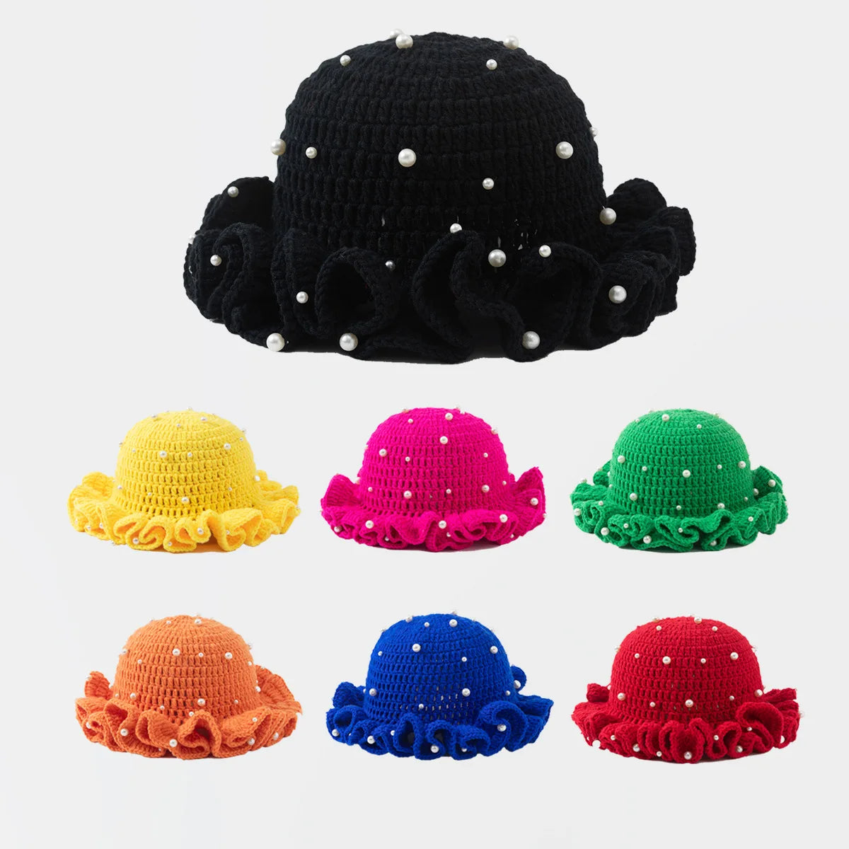 Chapeau Bob Crochet Fait Main Femme - Bonnet Pêcheur à Volants Bordure Plissée pour Automne Hiver