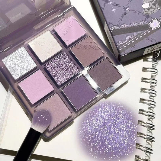 Palette Fard à Paupières 9 Couleurs Violet Gris Nacré Mat Punk Smokey Violet Paillettes Pigments Yeux Maquillage