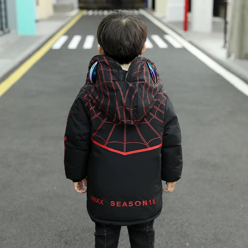Parka Spiderman Garçon Ado - Manteau Hiver Réversible Chaud Long
