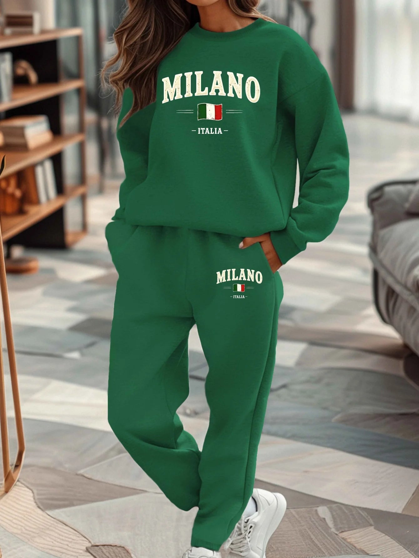 Ensemble Jogging Femme Milano Italia - Sweat à Capuche Peluche + Pantalon Sport, Automne Hiver Chaud Confortable