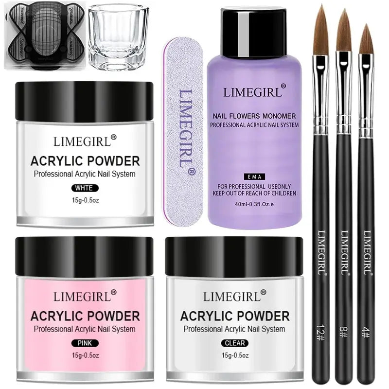 Kit Poudre Acrylique + Liquide Monomère - Décoration Nail Art Manucure Set Cristal Paillettes 3D Ongles Sculpture Outils