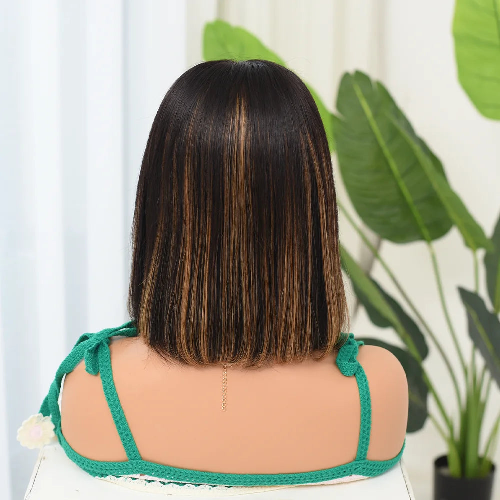 Perruque Bob Highlight Lace Front 13x4 Cheveux Humains - Péruvienne Lisse Courte Closure 4x4 1B/30