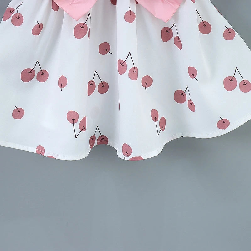 Lot 2 Robes Fille Été Cerises - Robes Sans Manches Imprimé Fruits + Chapeau