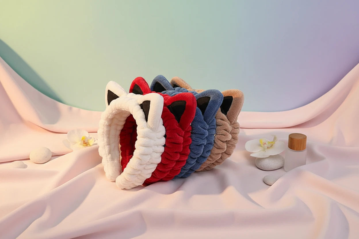 Bandeau Cheveux Chat Peluche - Serre-Tête Mignon Lavage Visage Accessoire Coiffure