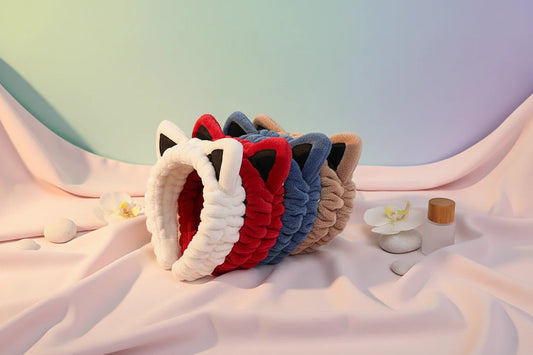 Bandeau Cheveux Chat Peluche - Serre-Tête Mignon Lavage Visage Accessoire Coiffure