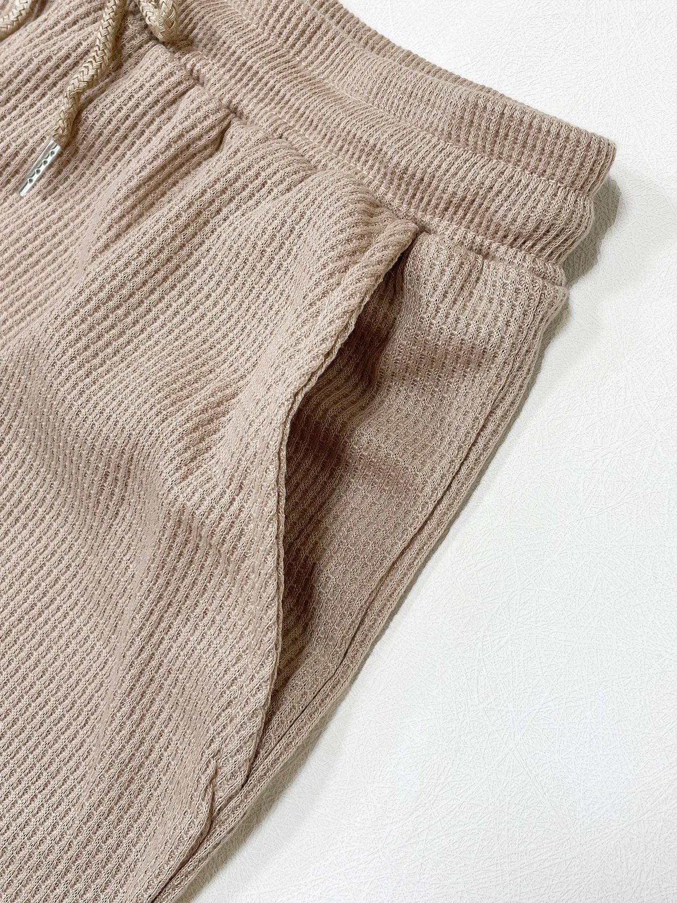 Ensemble Short Texturé Gaufré Femme - Crop Tank Top + Short Cordon 2 Pièces