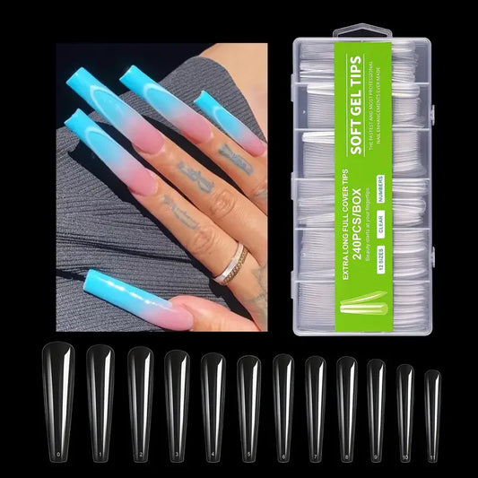 Capsules Ongles Ballet 240pcs - Faux Ongles Extra Longs Transparents Extension Press On 12 Tailles Salon