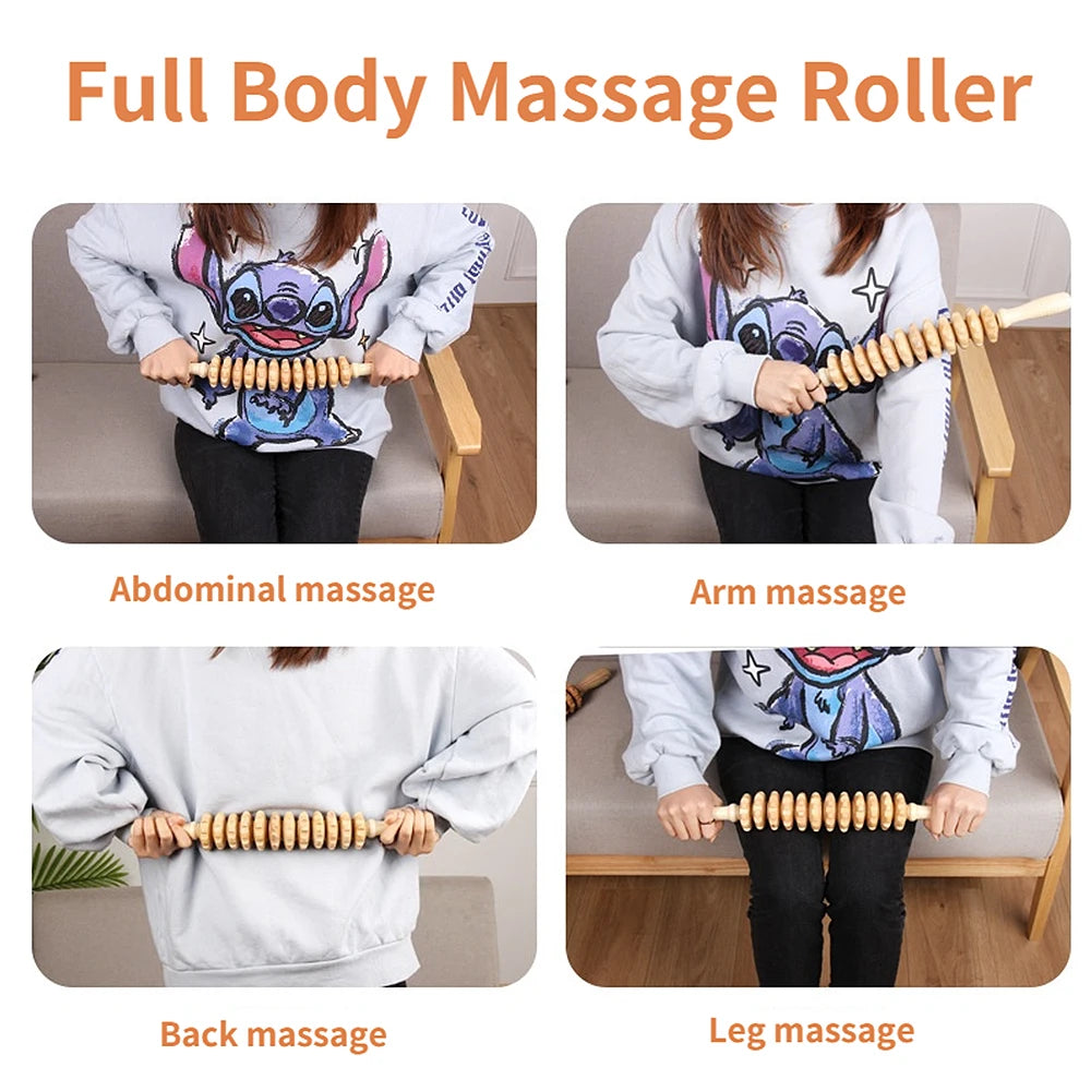 Rouleau Massage Bois Naturel Courbé - Taille Cuisses Anti-Cellulite Multifonction Tension Musculaire Drainage Lymphatique