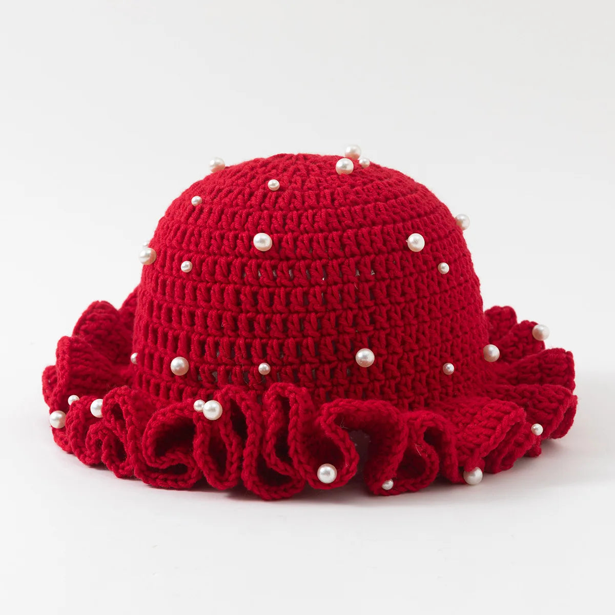 Chapeau Bob Crochet Fait Main Femme - Bonnet Pêcheur à Volants Bordure Plissée pour Automne Hiver